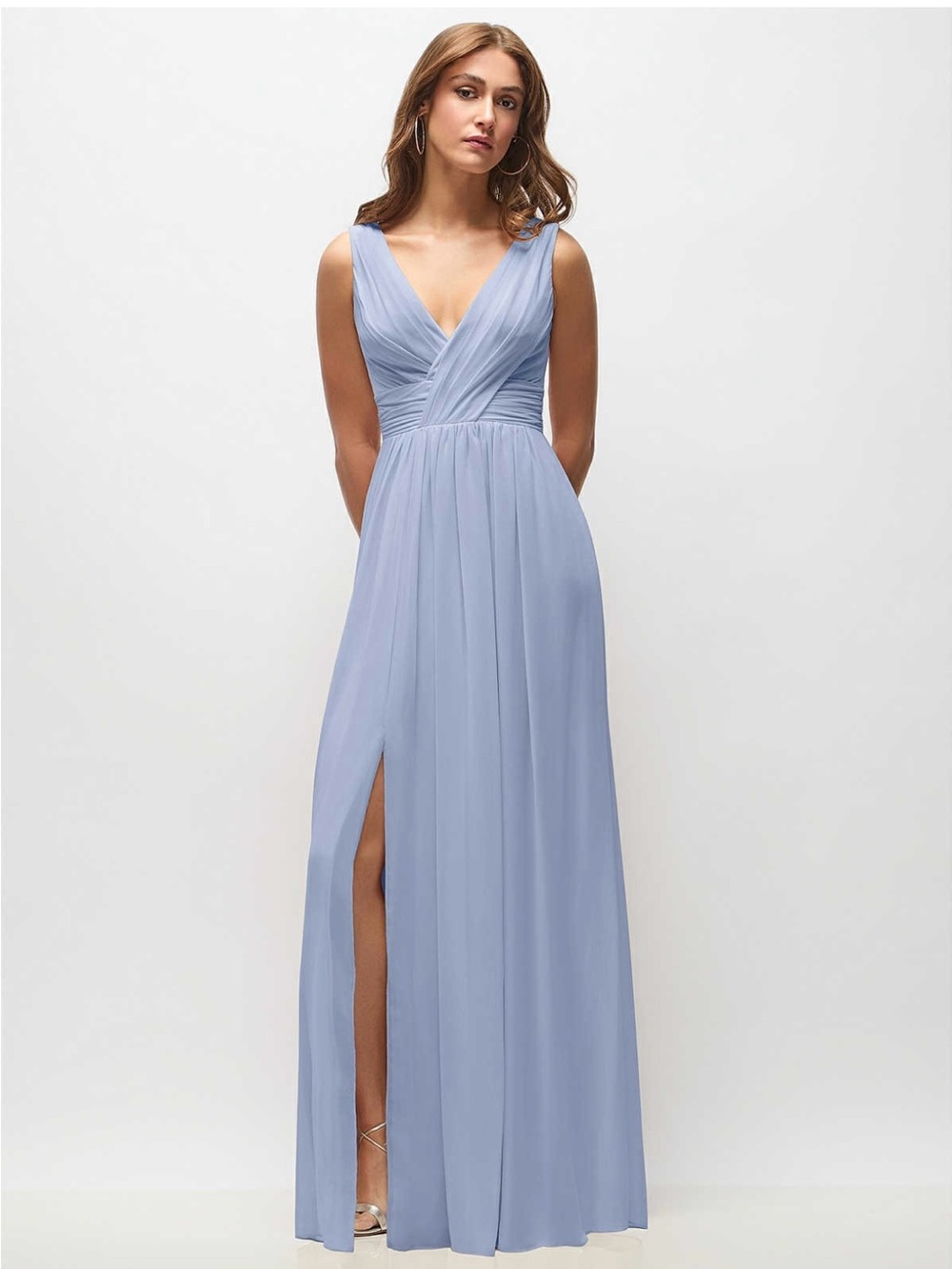 Dessy Chiffon V-Neck Maxi Dress in Light blue- NWT